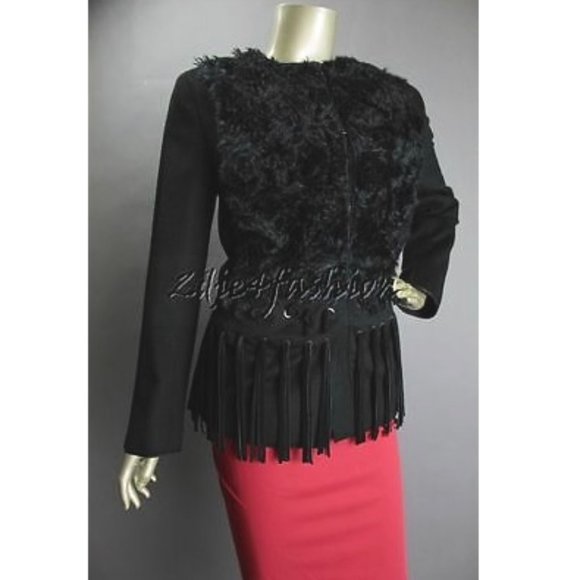 New with Tags PRADA Black Mohair Fur Suede Leather Fringe Wool Jacket 8 - Picture 1 of 8